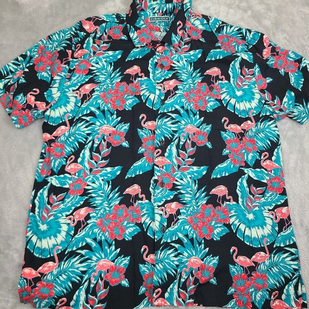 Cubavera Flamingo Beach Party Button Down Black Mens Size X-Large‎ Short Sleeve